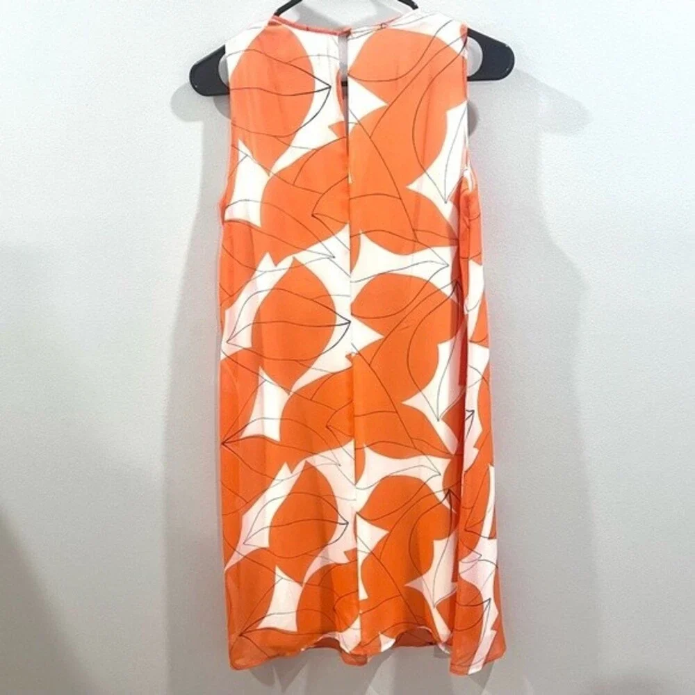 Nine West orange and white tropical abstract print shift dress size 2